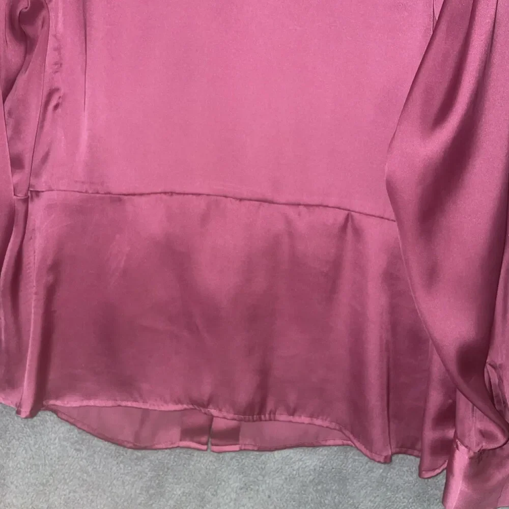 Jones New York Blouse Womens 1X Pink Button Up V Neck Long Sleeve Satin Career - Picture 11 of 12